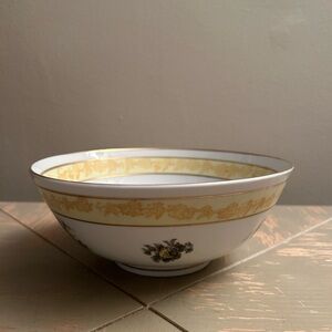 Vintage ISCO White and Gold Decorative Bowl with Yellow Flower Design